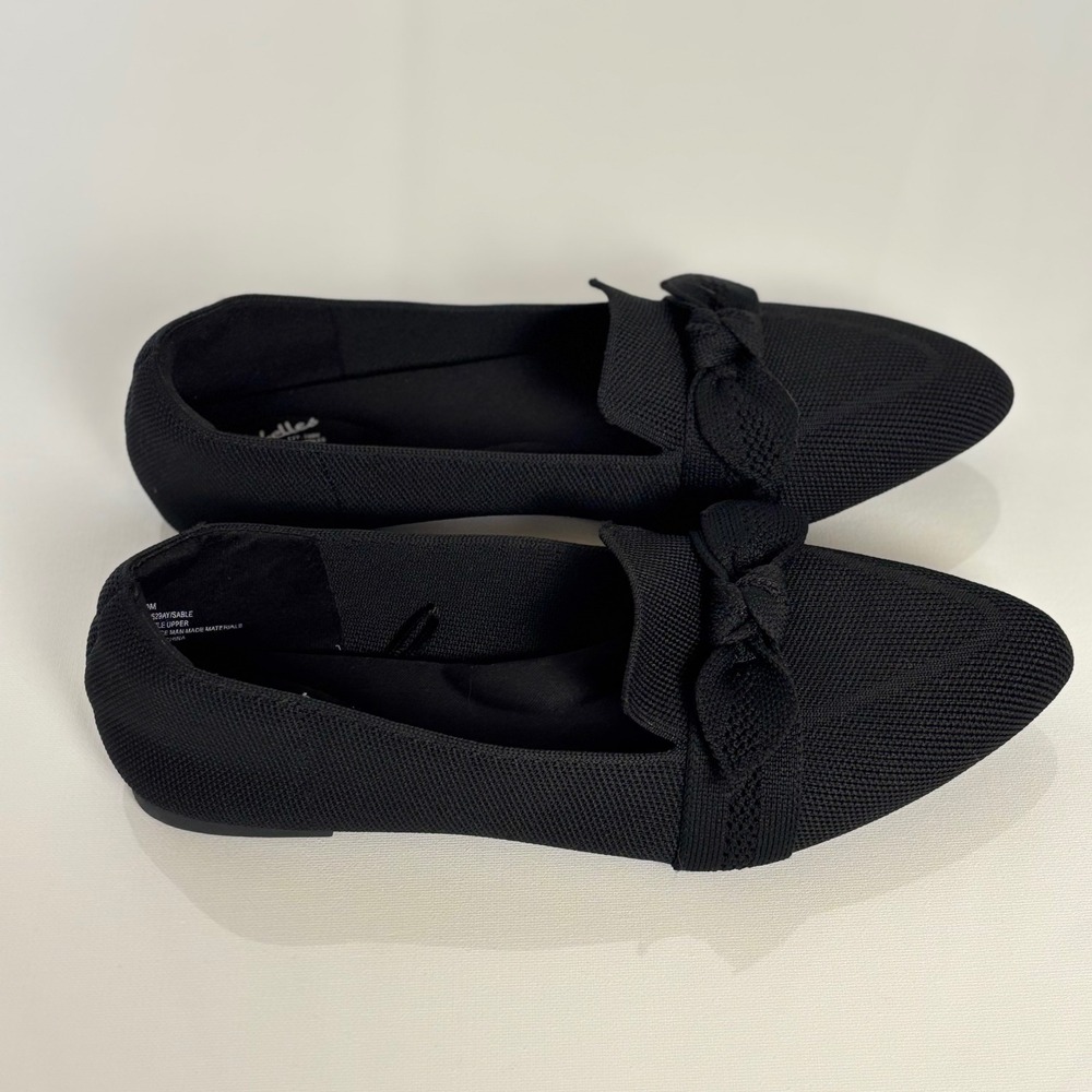 Seychelles Black Knit Pointed Toe Bow Ballet Flats Memory Foam Women's Size 10